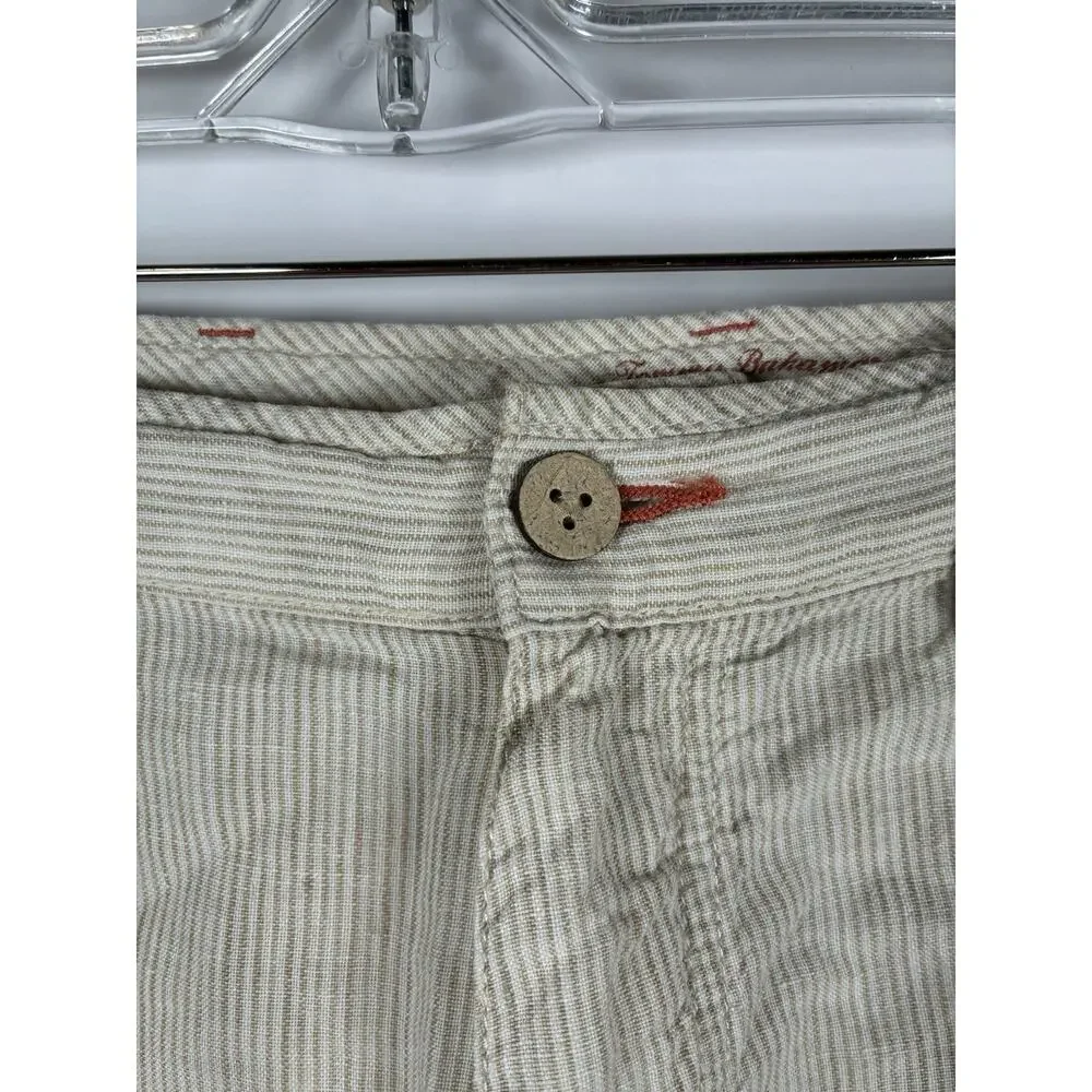 Tommy Bahama Relax Mens 38 100% Linen Shorts Tan Stripe Flat Front Old Money